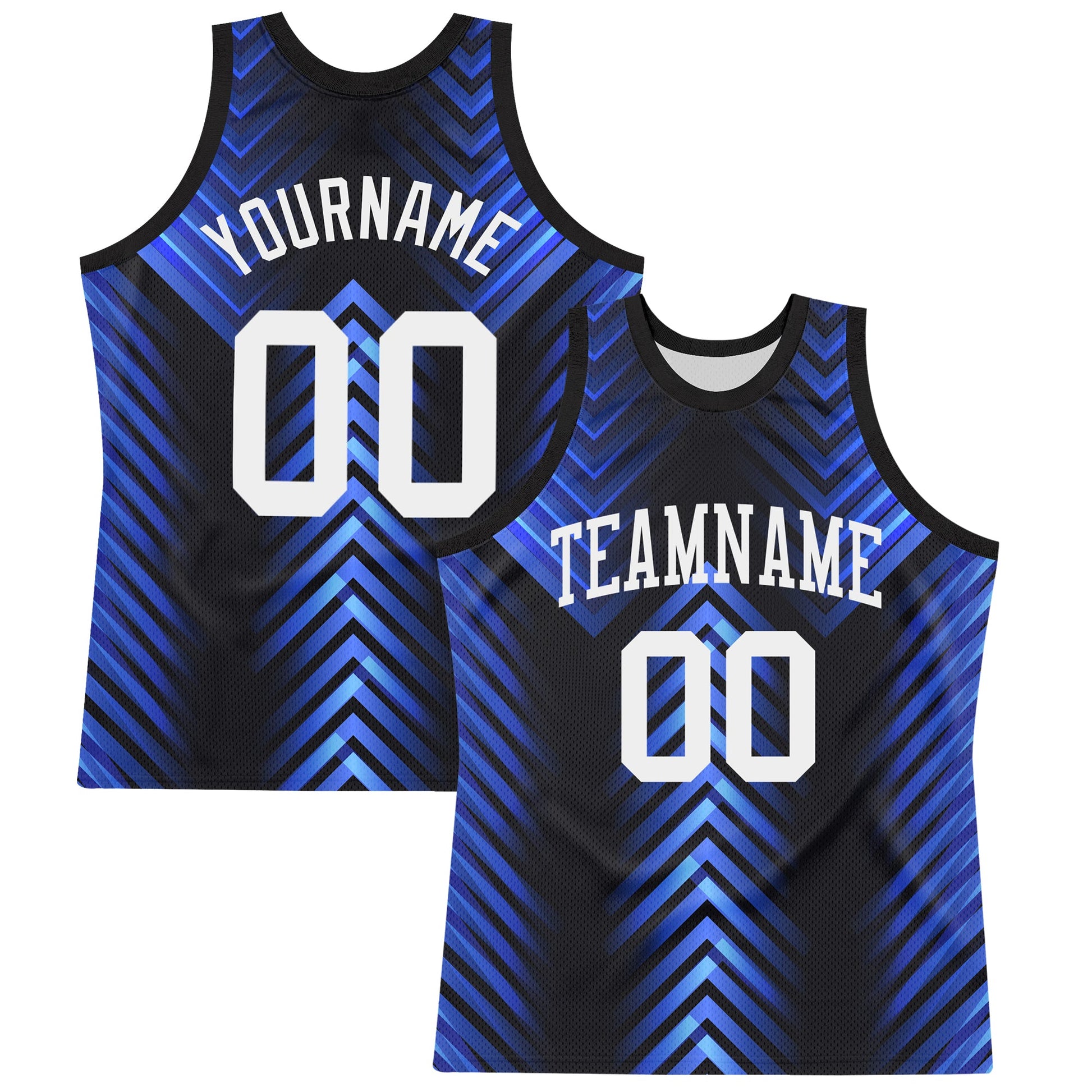 Custom Black White-Royal Arrow Shape Round Neck Sublimation Basketball Set Jersey