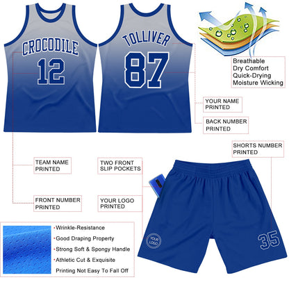 Custom Gray Royal-White Fade Fashion Round Neck Sublimation Basketball Set Jersey