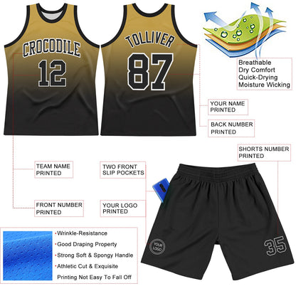 Custom Old Gold Black-White Fade Fashion Round Neck Sublimation Basketball Set Jersey