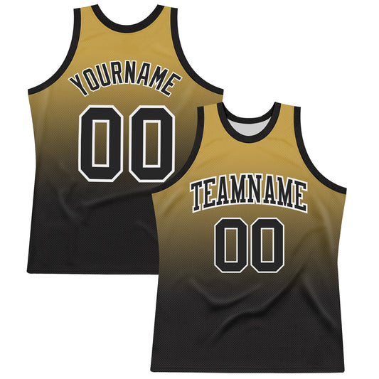 Custom Old Gold Black-White Fade Fashion Round Neck Sublimation Basketball Set Jersey