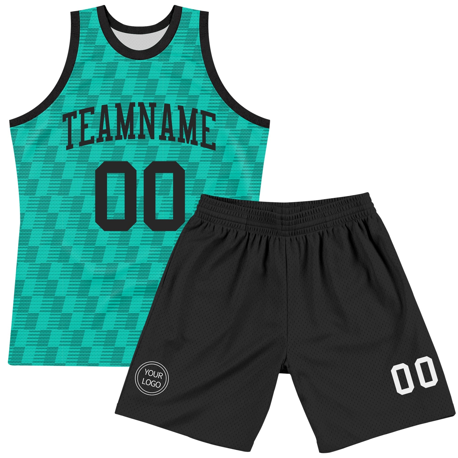 Custom Teal White Line Round Neck Sublimation Basketball Set Jersey