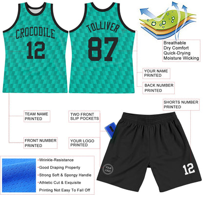 Custom Teal White Line Round Neck Sublimation Basketball Set Jersey