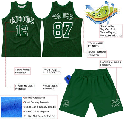Custom Green White Geometric Shape Round Neck Sublimation Basketball Set Jersey