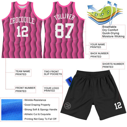 Custom Pink White-Black Geometric Shape Round Neck Sublimation Basketball Set Jersey