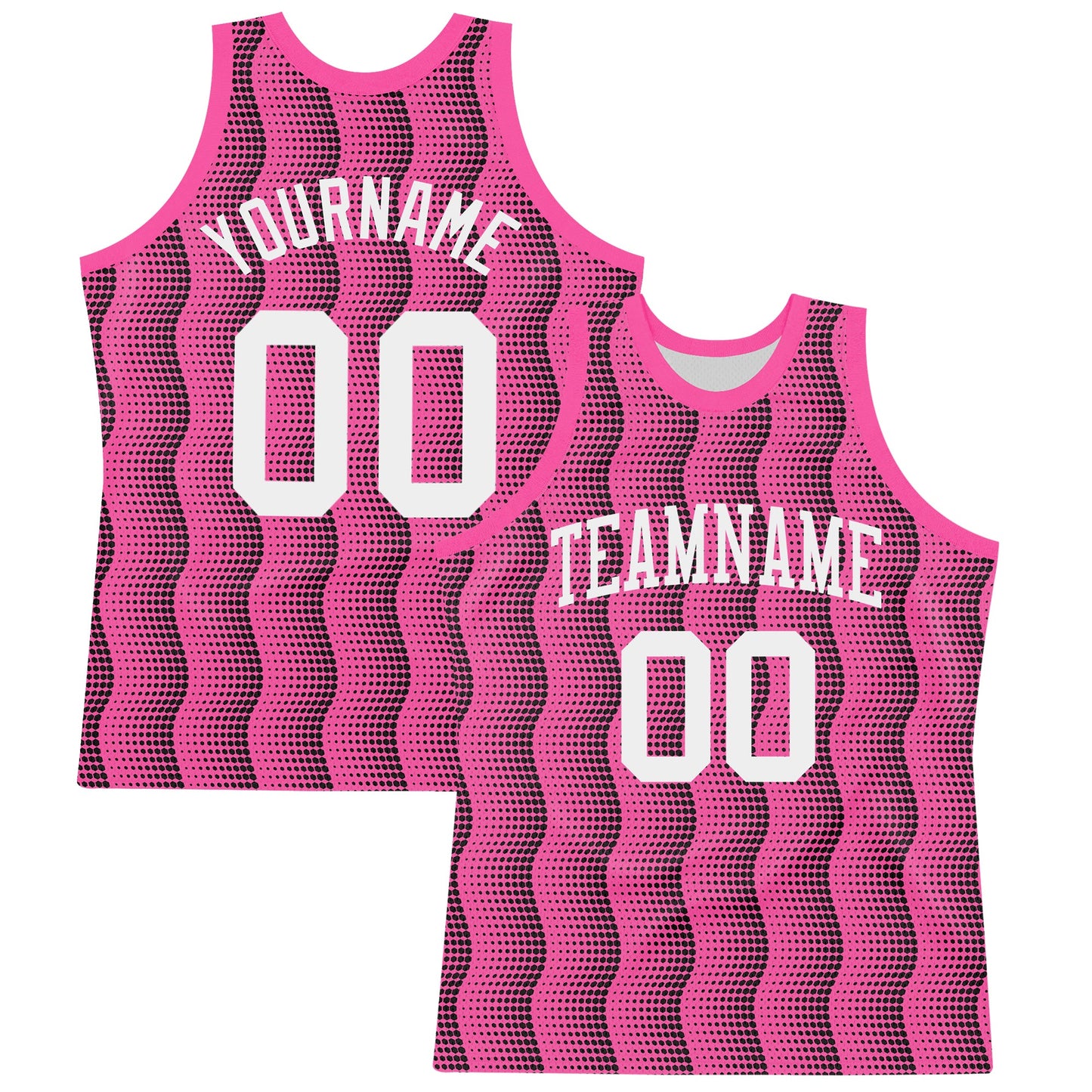 Custom Pink White-Black Geometric Shape Round Neck Sublimation Basketball Set Jersey