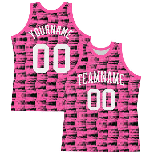 Custom Pink White-Black Geometric Shape Round Neck Sublimation Basketball Set Jersey
