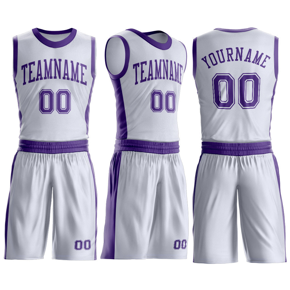 Custom White Purple Round Neck Basketball Uniform Jersey