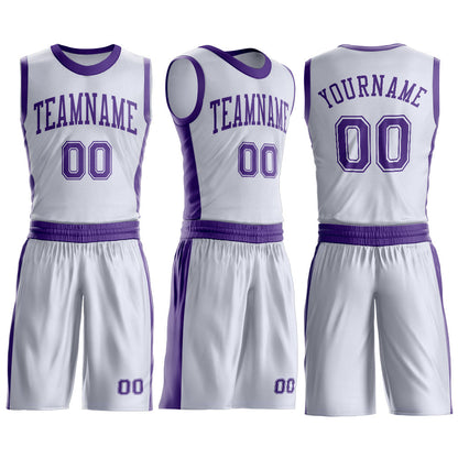 Custom White Purple Round Neck Basketball Uniform Jersey