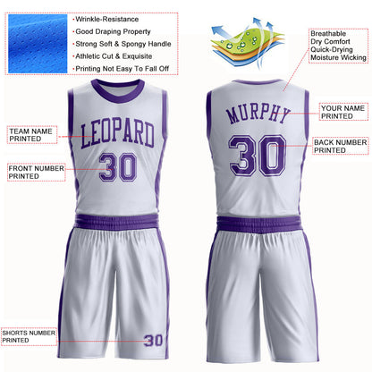 Custom White Purple Round Neck Basketball Uniform Jersey