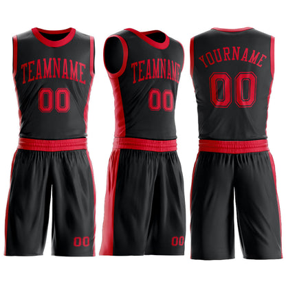 Custom Black Red Round Neck Basketball Uniform Jersey