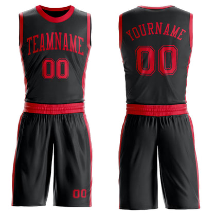 Custom Black Red Round Neck Basketball Uniform Jersey