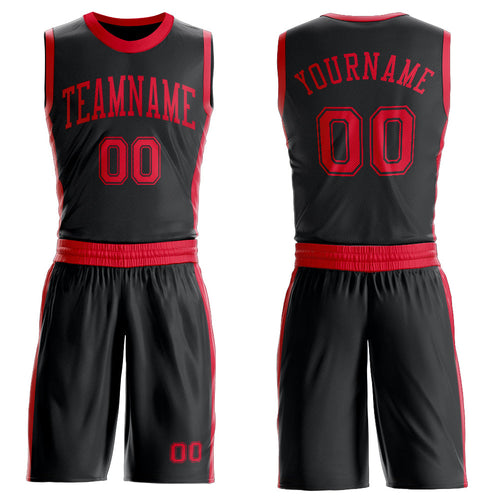 Custom Black Red Round Neck Basketball Uniform Jersey