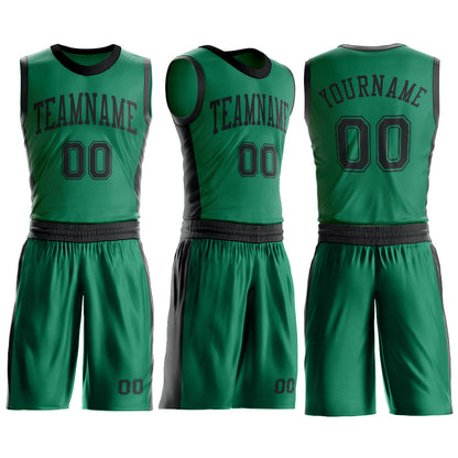 Custom Kelly Green Black Round Neck Basketball Uniform Jersey