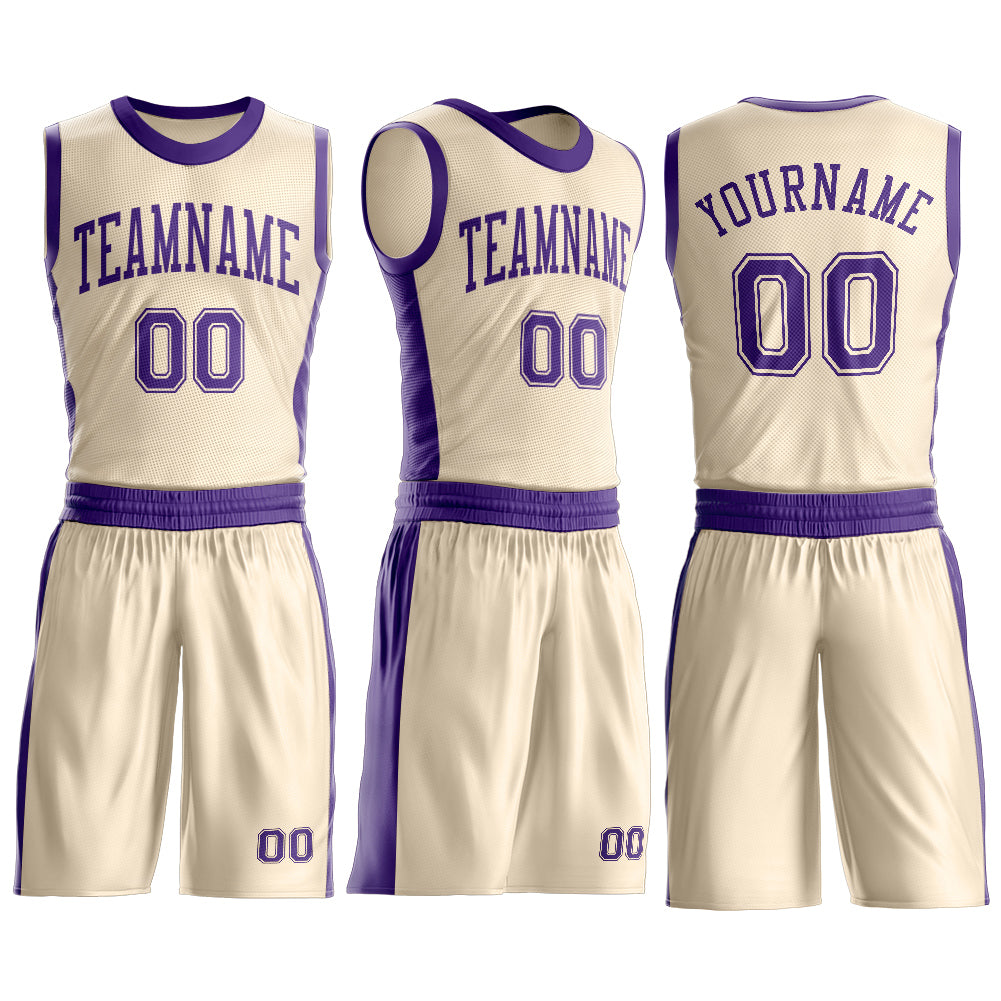 Custom Cream Purple Round Neck Basketball Uniform Jersey