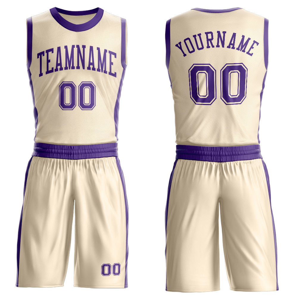 Custom Cream Purple Round Neck Basketball Uniform Jersey