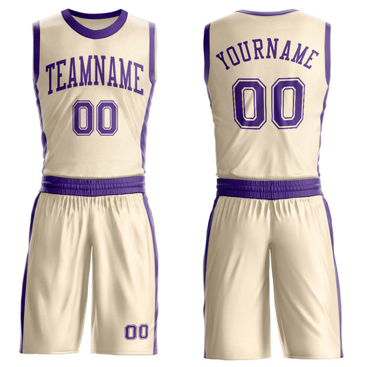 Custom Cream Purple Round Neck Basketball Uniform Jersey