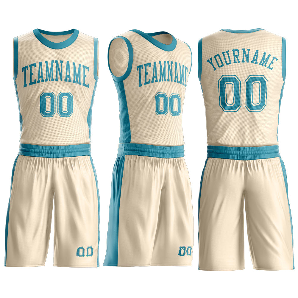 Custom Cream Teal Round Neck Basketball Uniform Jersey