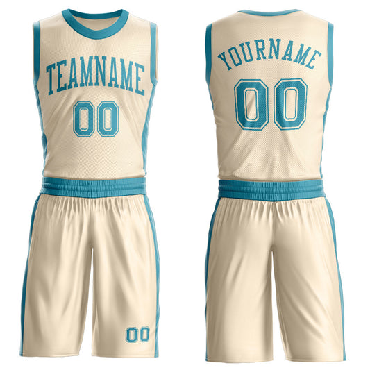 Custom Cream Teal Round Neck Basketball Uniform Jersey