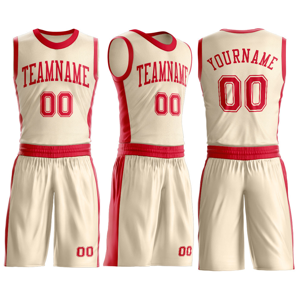 Custom Cream Red Round Neck Basketball Uniform Jersey