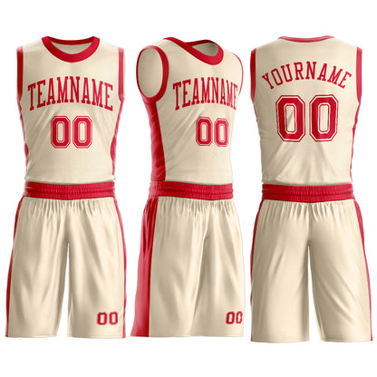 Custom Cream Red Round Neck Basketball Uniform Jersey