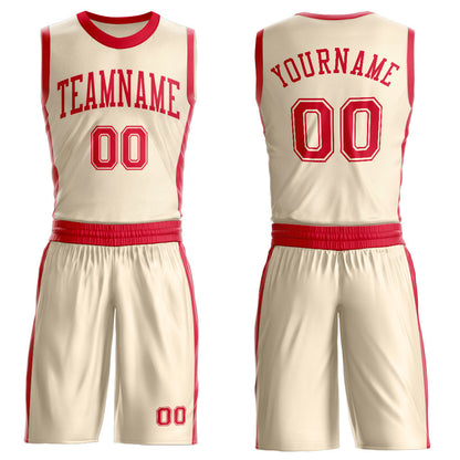 Custom Cream Red Round Neck Basketball Uniform Jersey