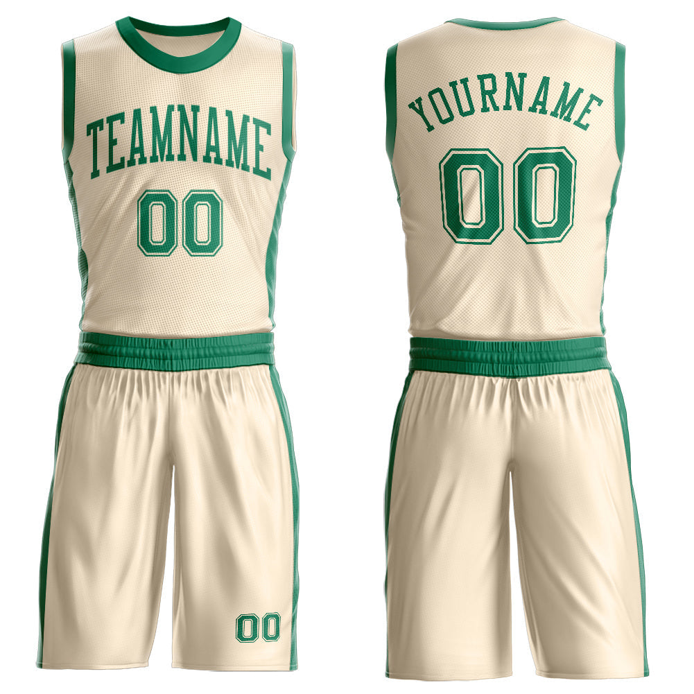 Custom Cream Kelly Green Round Neck Basketball Uniform Jersey