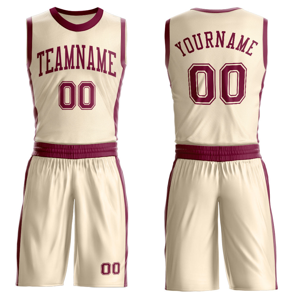 Custom Cream Maroon Round Neck Basketball Uniform Jersey