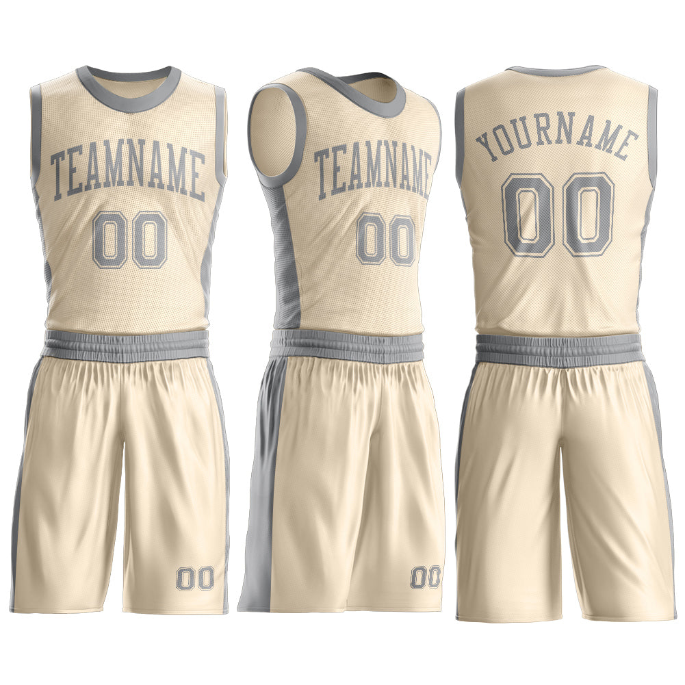Custom Cream Gray Round Neck Basketball Uniform Jersey