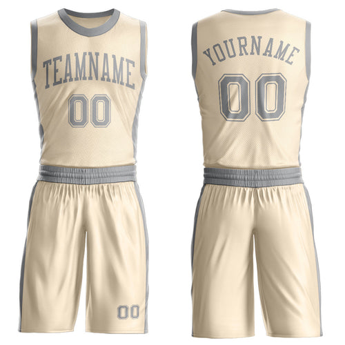 Custom Cream Gray Round Neck Basketball Uniform Jersey