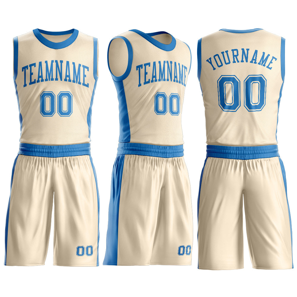 Custom Cream Blue Round Neck Basketball Uniform Jersey