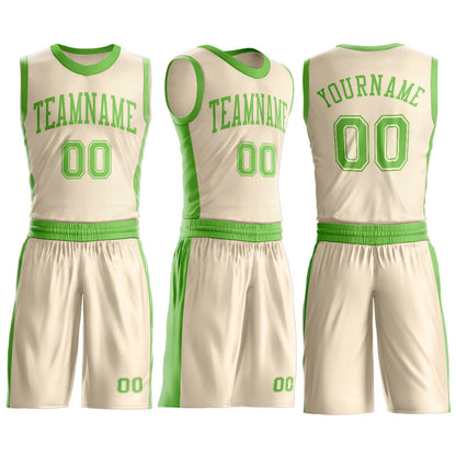 Custom Cream Neon Green Round Neck Basketball Uniform Jersey