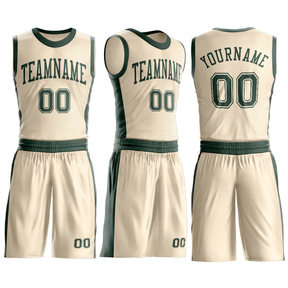 Custom Cream Green Round Neck Basketball Uniform Jersey