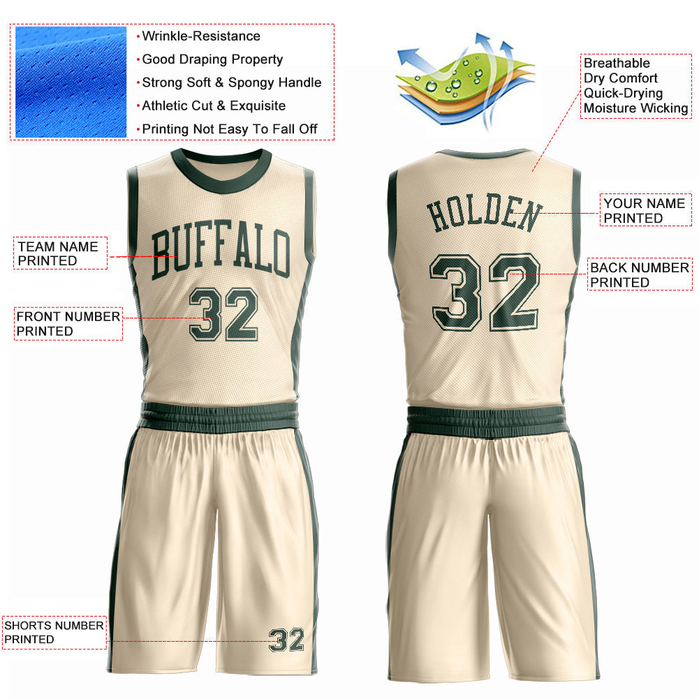 Custom Cream Green Round Neck Basketball Uniform Jersey