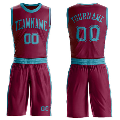 Custom Maroon Teal Round Neck Basketball Uniform Jersey