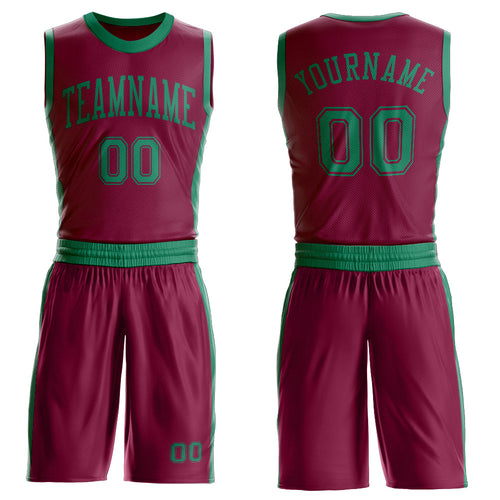 Custom Maroon Kelly Green Round Neck Basketball Uniform Jersey
