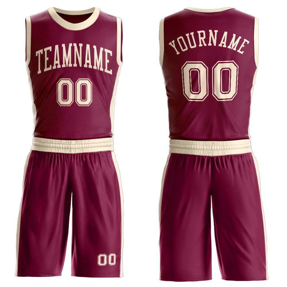 Custom Maroon Cream Round Neck Basketball Uniform Jersey