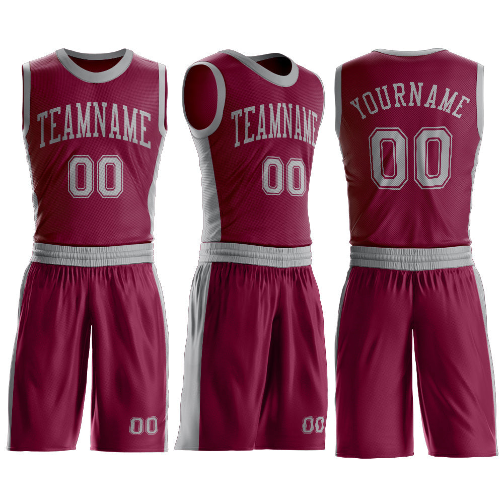 Custom Maroon Gray Round Neck Basketball Uniform Jersey
