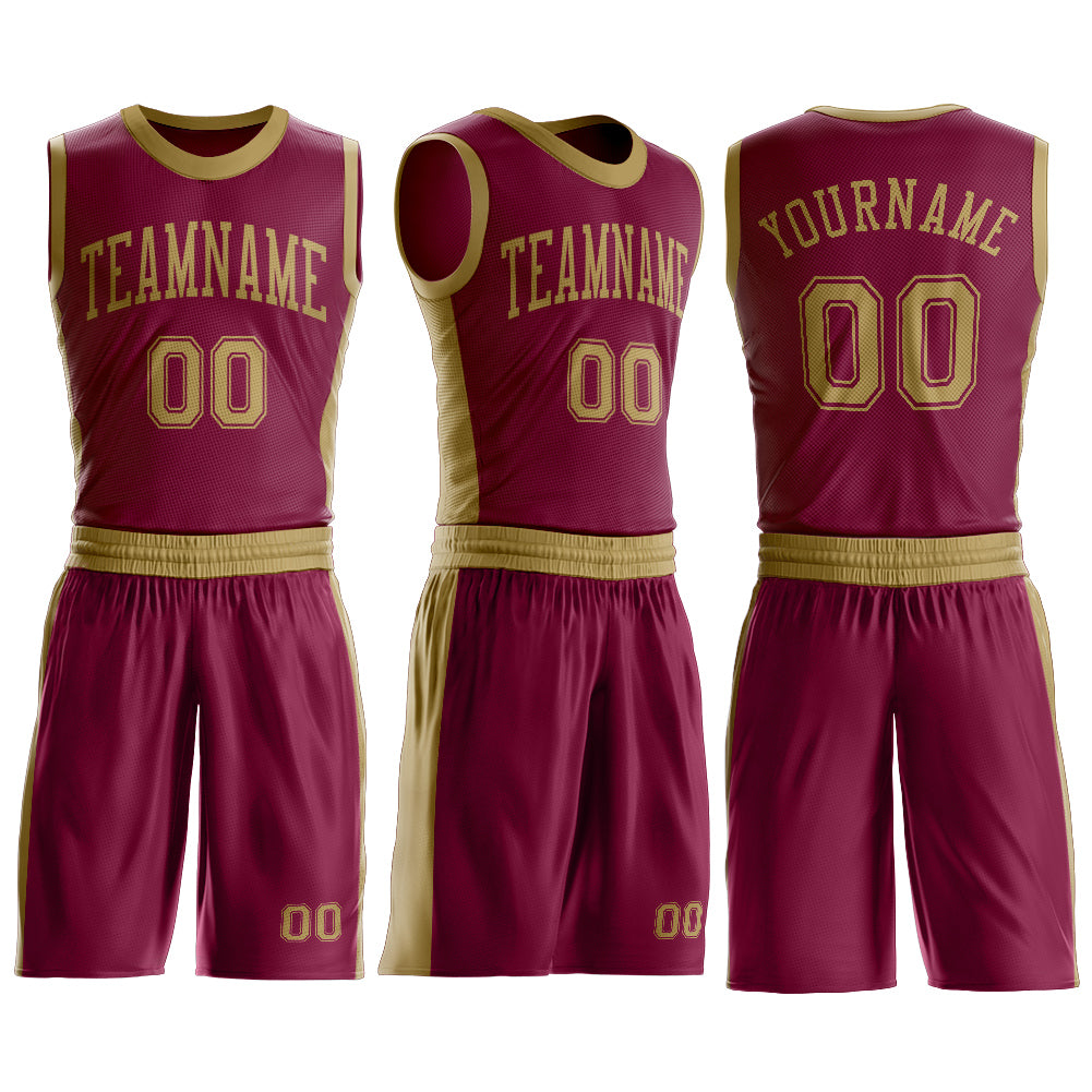 Custom Maroon Old Gold Round Neck Basketball Uniform Jersey