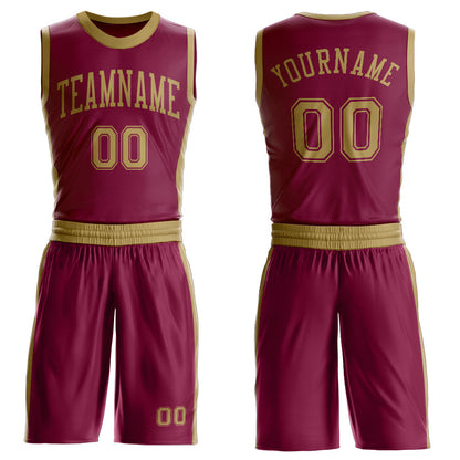 Custom Maroon Old Gold Round Neck Basketball Uniform Jersey