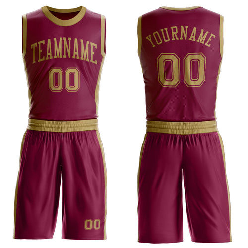 Custom Maroon Old Gold Round Neck Basketball Uniform Jersey