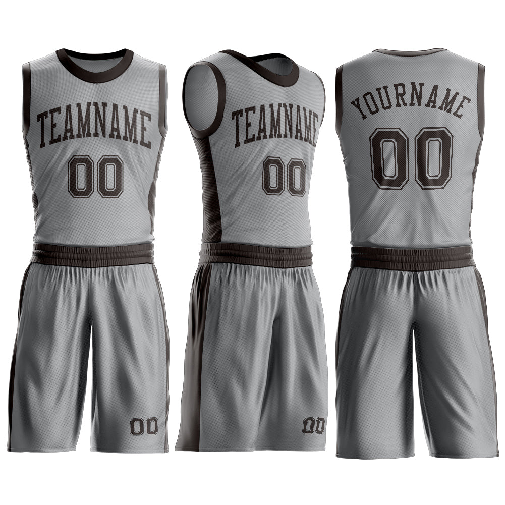 Custom Gray Brown Round Neck Basketball Uniform Jersey