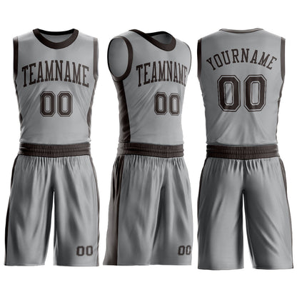 Custom Gray Brown Round Neck Basketball Uniform Jersey