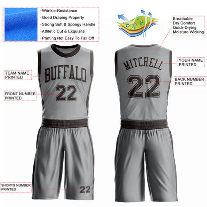Custom Gray Brown Round Neck Basketball Uniform Jersey