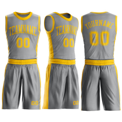 Custom Gray Gold Round Neck Basketball Uniform Jersey