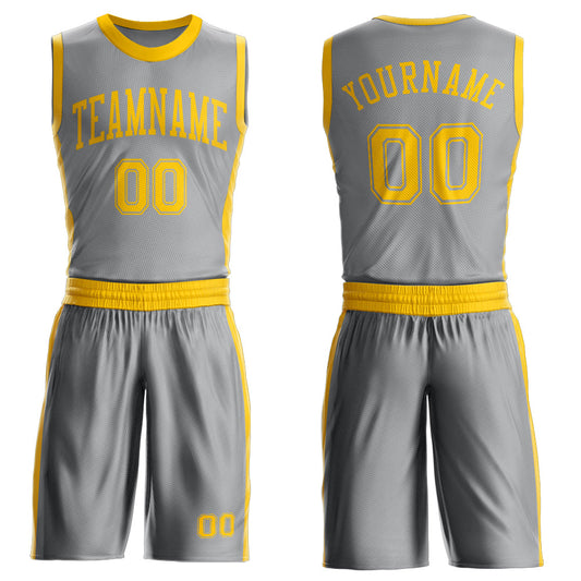 Custom Gray Gold Round Neck Basketball Uniform Jersey
