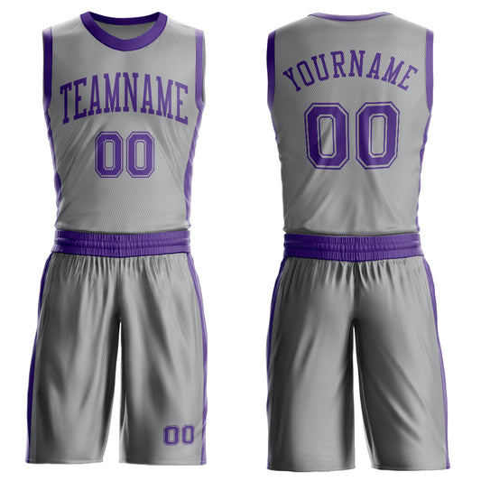 Custom Gray Purple Round Neck Basketball Uniform Jersey