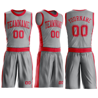 Custom Gray Red Round Neck Basketball Uniform Jersey