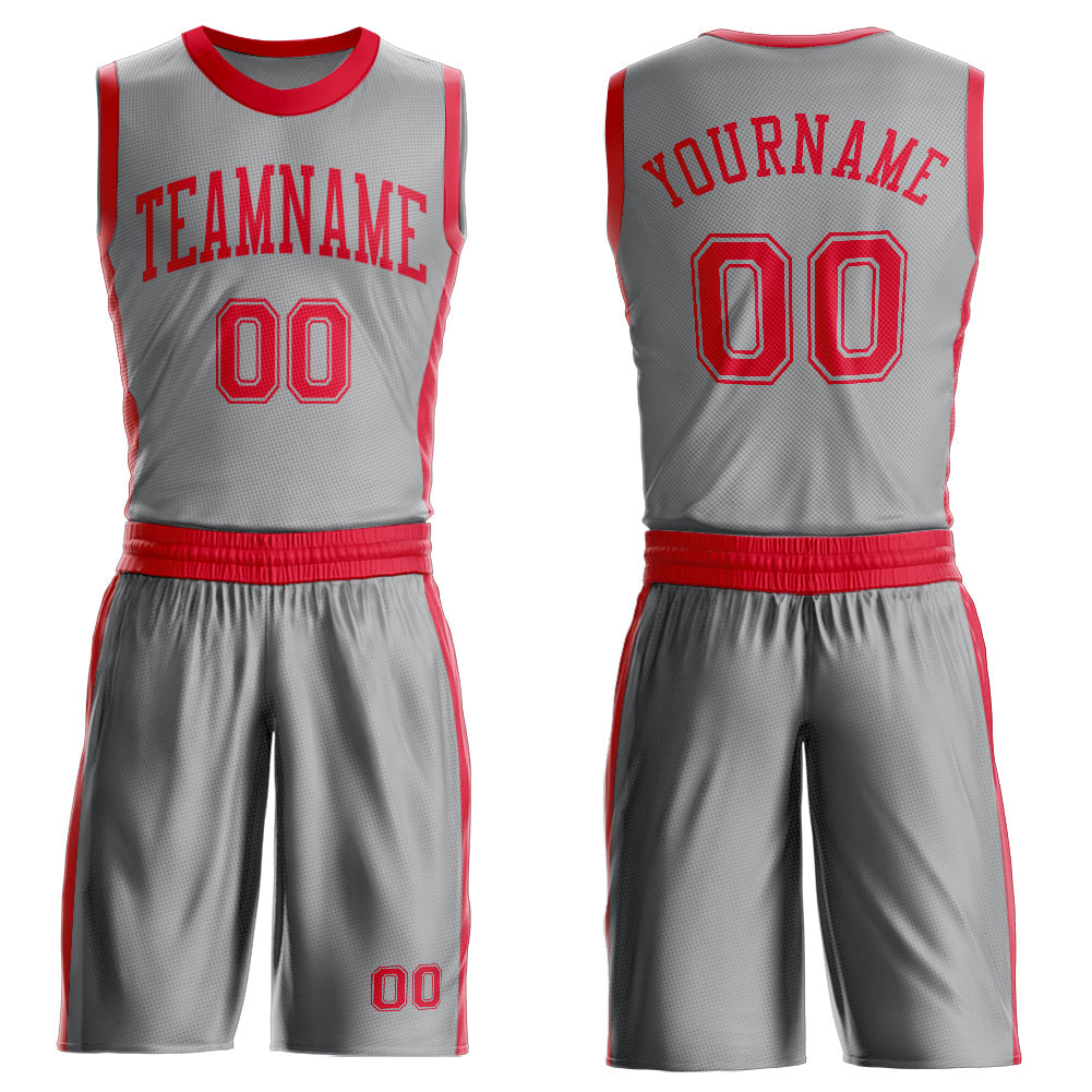 Custom Gray Red Round Neck Basketball Uniform Jersey