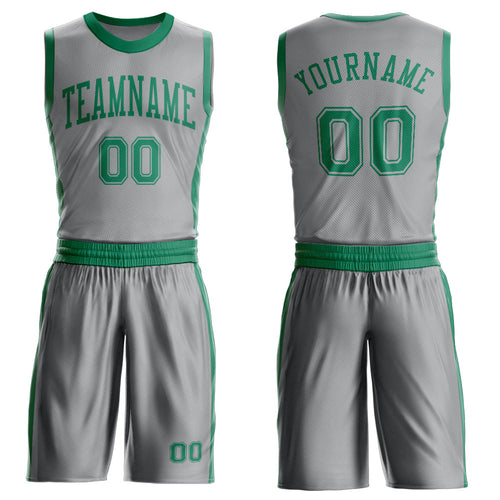 Custom Gray Kelly Green Round Neck Basketball Uniform Jersey