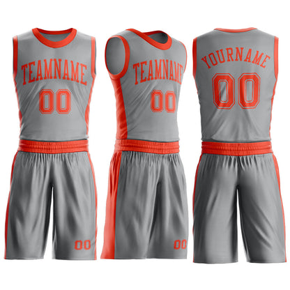Custom Gray Orange Round Neck Basketball Uniform Jersey